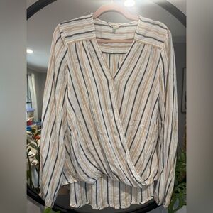 Max Studio Lightweight Striped Wrap-Front Blouse